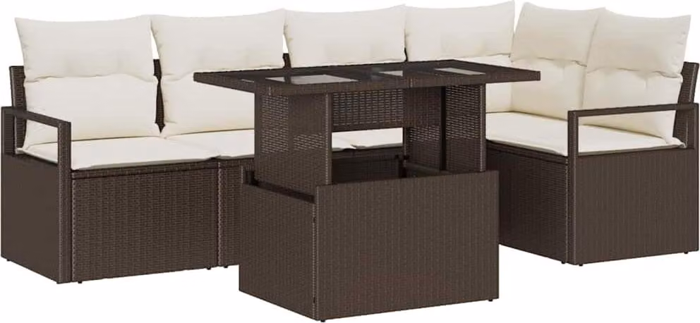 Set Divano da Giardino con cuscino 6 pcs Marrone Poly Rattan