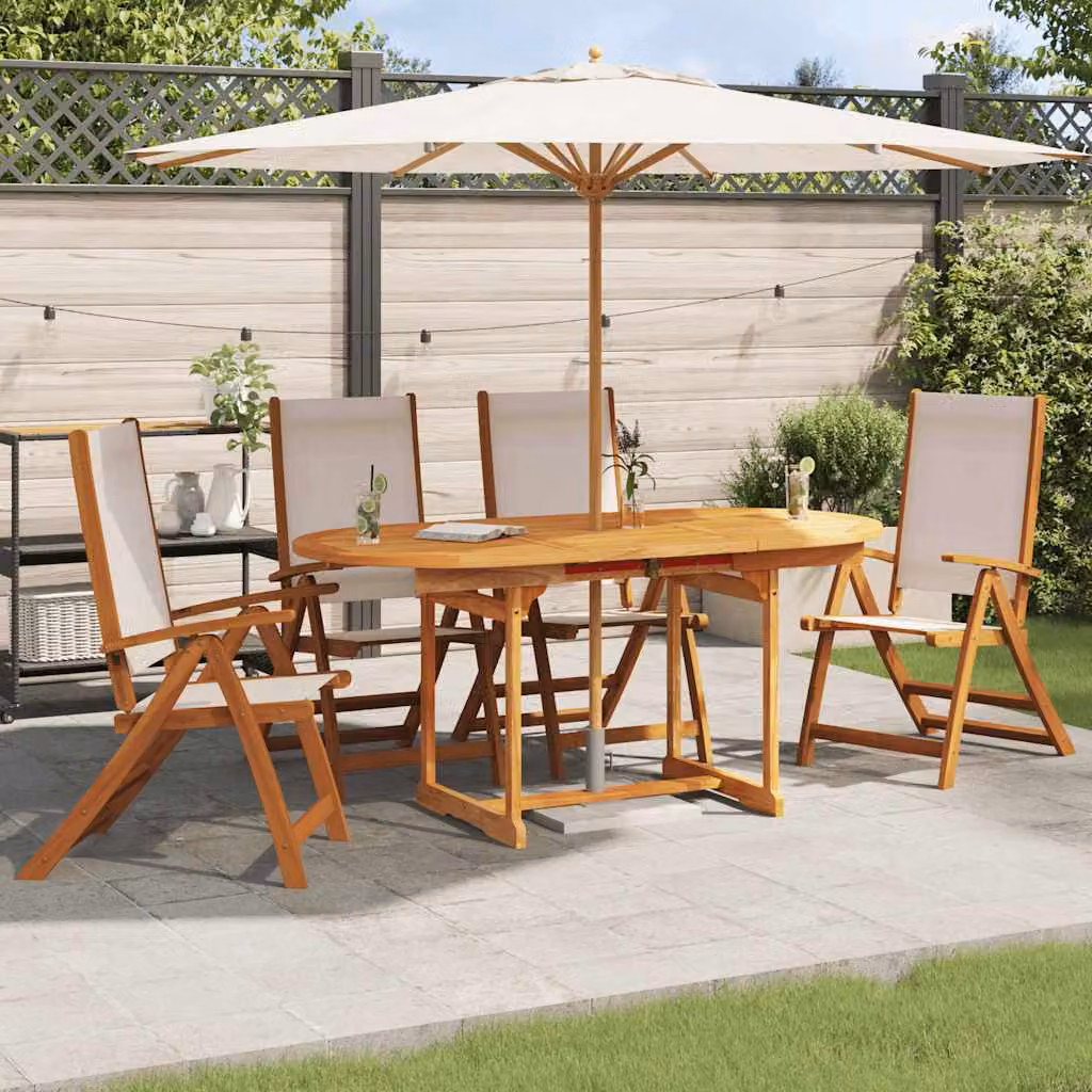 Set di 4 sedie pieghevoli vidaXL in legno di acacia oliato e textilene beige e marrone per giardino e terrazza