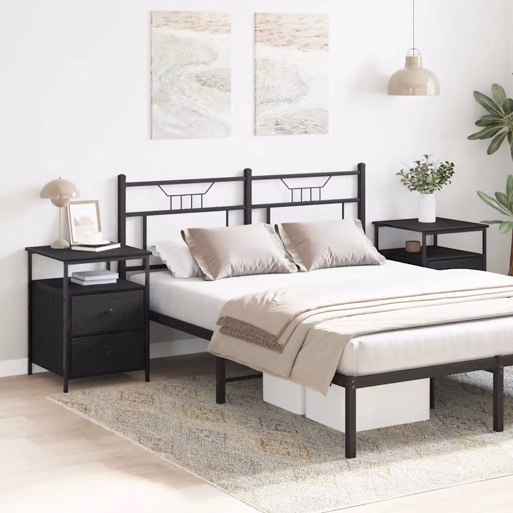 Set di 2 Armadi da Notte vidaXL in MDF Rovere Nero Opaco L: 34 cm, P: 35,5 cm, H: 50 cm