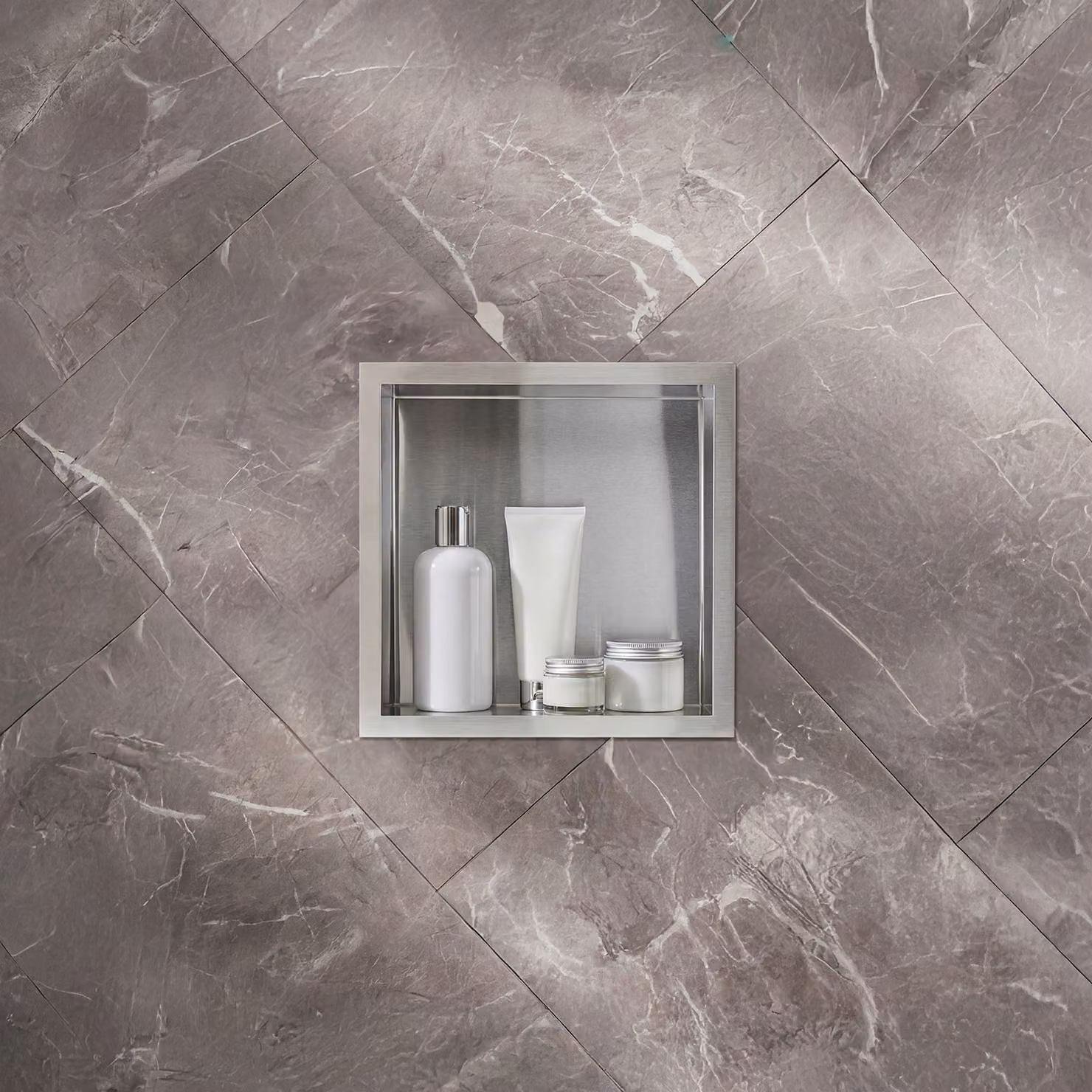 Nicchia Doccia a Muro per Bagno - 340mm - Quadrata con Mensola Portaoggetti - Acciaio Inossidabile