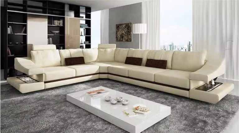 Design Wohnlandschaft Ecksofa Textil Leder Sofas L-Form Sofa Couch Polster