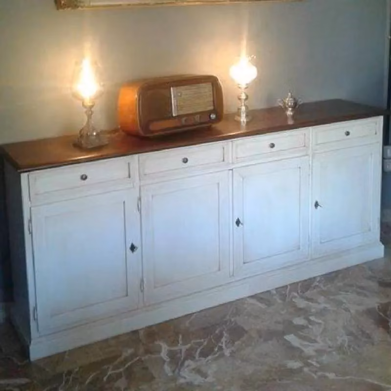 Madia credenza shabby chic in legno bicolore bianco e marrone con 4 porte Mobili 2G L/P/H: 205 x 42 x 85 cm – 3