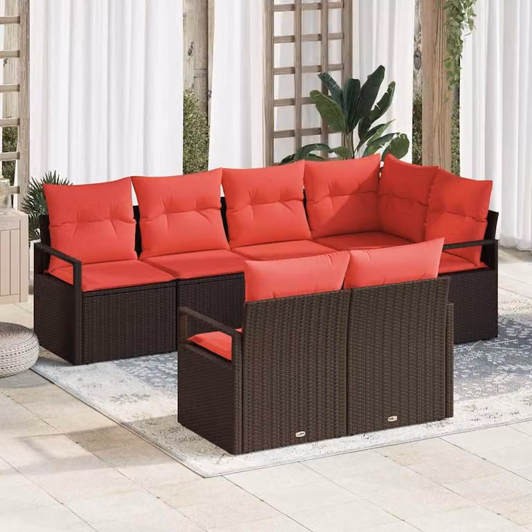 Maison Exclusive - Set da giardino composto da 7 pezzi. Divano e poltrone in rattan sintetico, color marrone e rosso