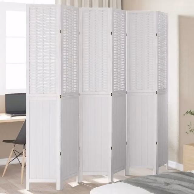 Divisorio Ambienti vidaXL con 6 Pannelli in Legno di Paulownia Bianco Opaco H: 220 cm, L: 215 cm