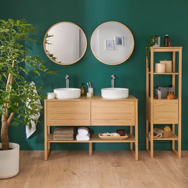 Mobile doppio 120cm rovere colonna lavabi rubinetti specchi ATOLL