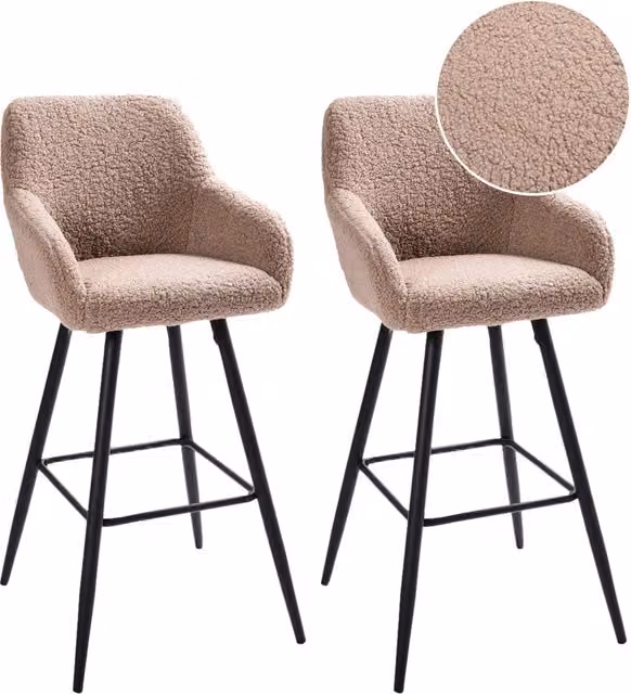Set di 2 sgabelli da bar BELIANI in tessuto bouclé beige con seduta imbottita e gambe in metallo stile moderno per soggiorno, cucina o camera da letto