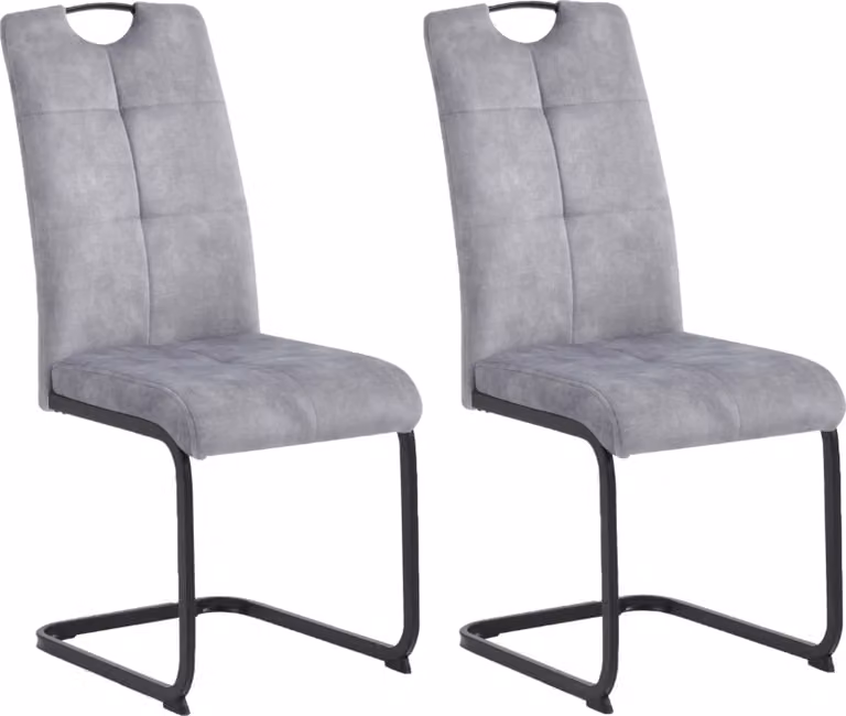 Sedia da pranzo RENATA, set di 2, grigio chiaro, rivestimento in tessuto, schienale con maniglia per il trasporto, base a sbalzo in metallo, carico massimo 120 kg