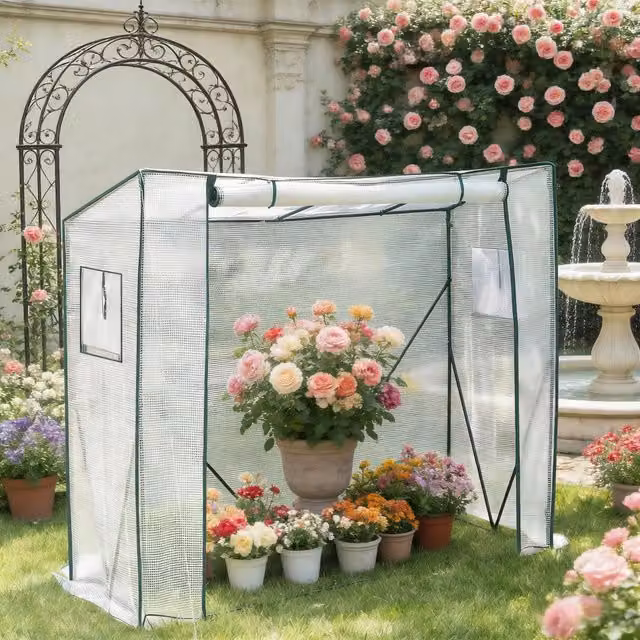 Serra a tunnel OKWISH con struttura in acciaio bianca e copertura in PE traslucido per giardino e balcone L: 200 cm, P: 77 cm, H: 169 cm – 1