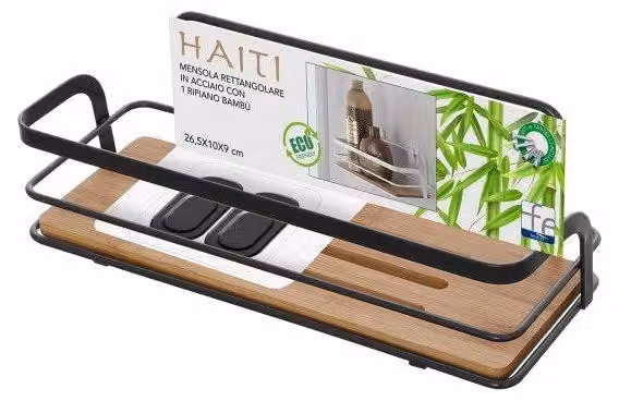 Griglia portasapone vasca doccia in acciaio nero e bamboo Haiti