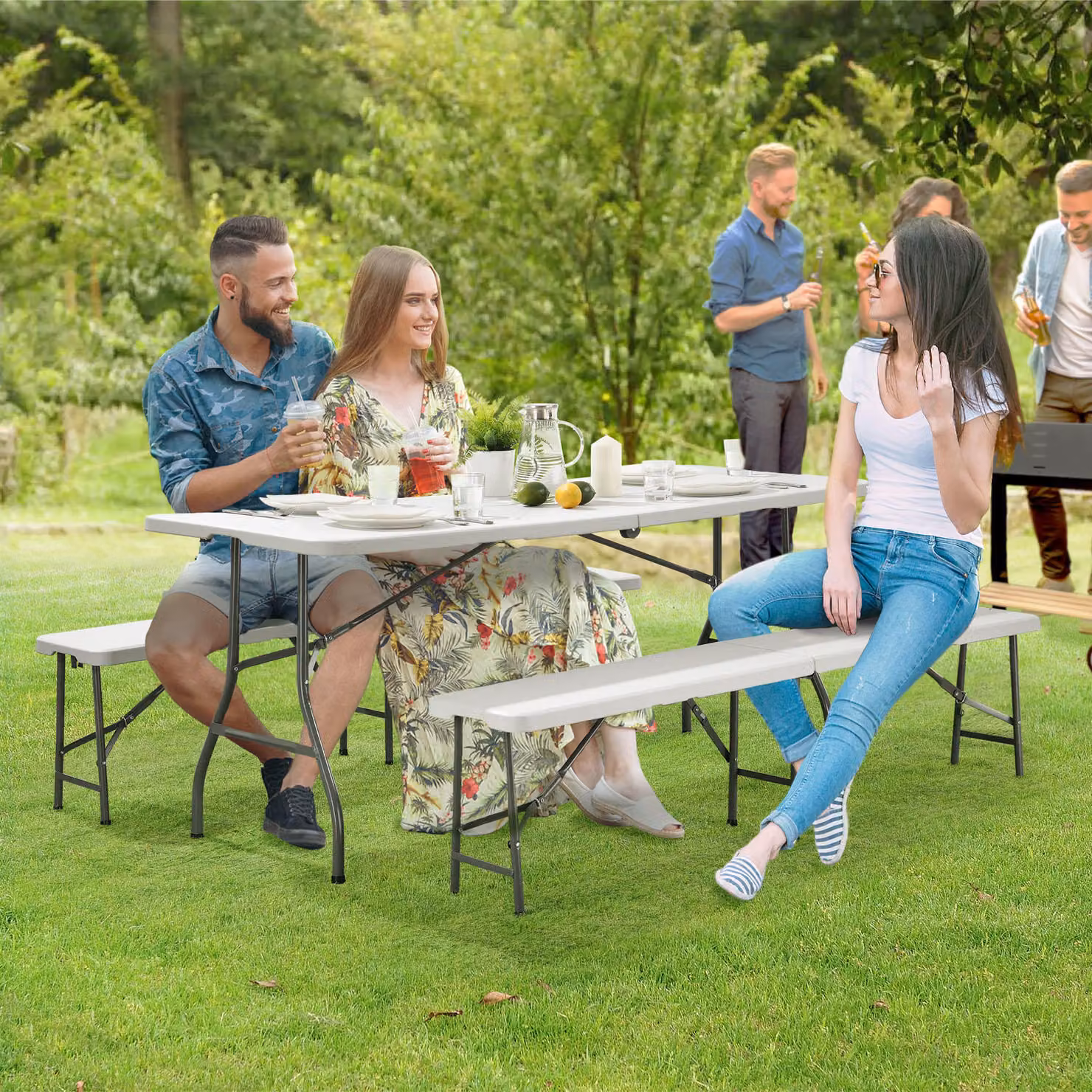 Juskys set tenda da birra Bayreuth 3 pezzi e pieghevole - 180 x 70 x 74 cm - 2 panche da birra e 1 tavolo da birra - set mobili da giardino set tensostruttura set posti a sedere