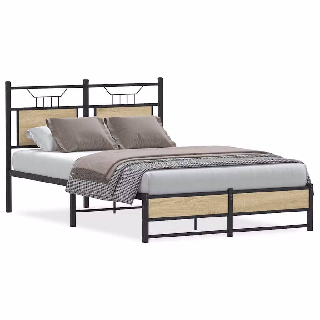 vidaXL Giroletto senza Materasso in Rovere Sonoma e Metallo, L/P/H: 120 x 200 x 126 cm