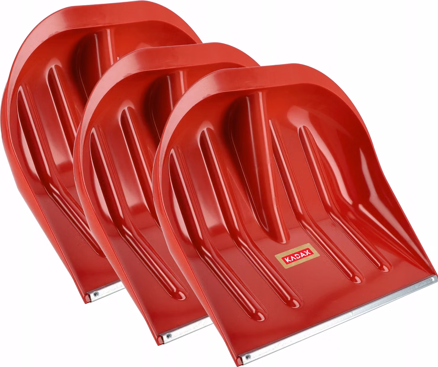 Pala da neve KADAX "Lafage", vanga da neve senza manico con bordo in metallo, rossa, larghezza 49 cm, 3 pezzi
