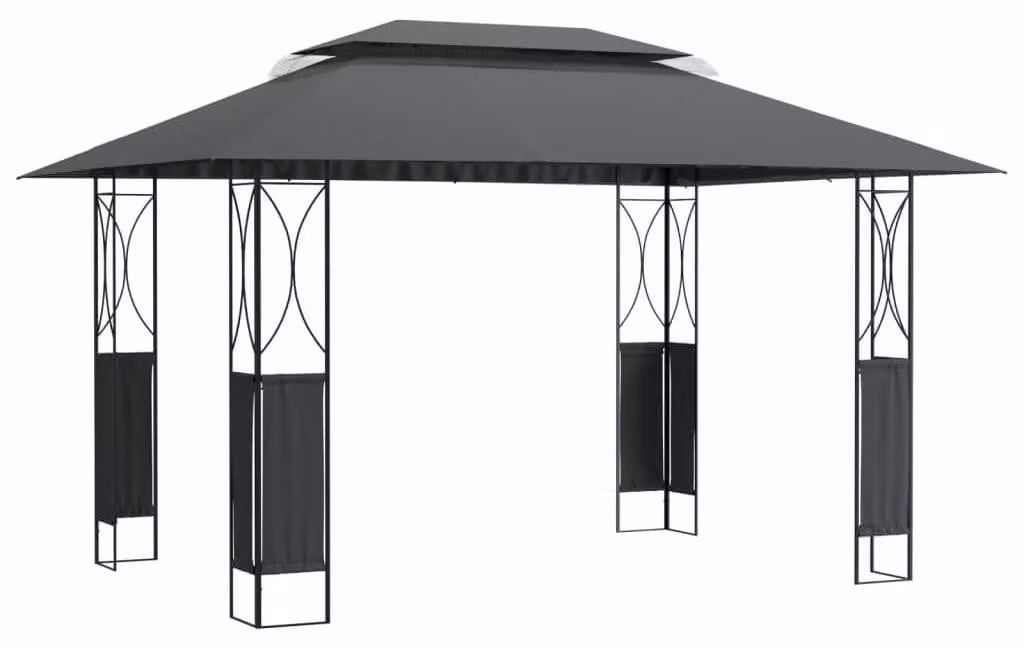 Gazebo da giardino antracite - 400 x 300 cm - Struttura in acciaio - Tetto a due falde resistente all'acqua