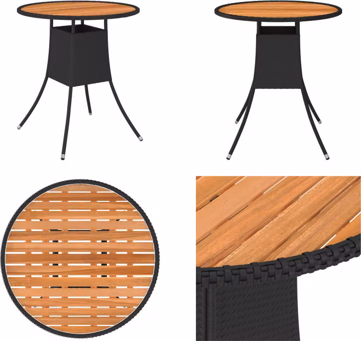 vidaXL Tavolo da pranzo da giardino nero Ø 70 cm Poly Rattan Legno massello Acacia - Tavolo da pranzo - Tavoli da pranzo - Tavolo da pranzo in legno - Tavoli da pranzo in legno