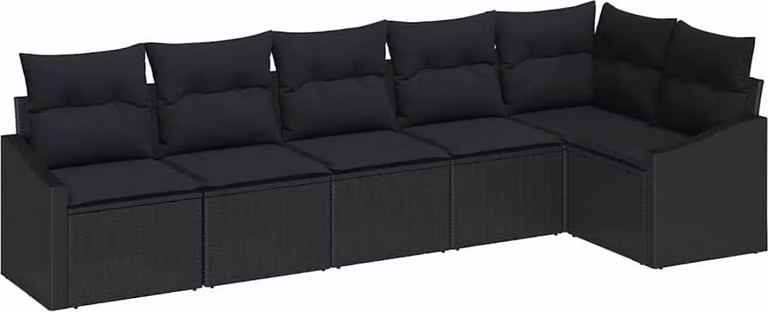 Set di divani con cuscino 6 pcs Nero polyrattan
