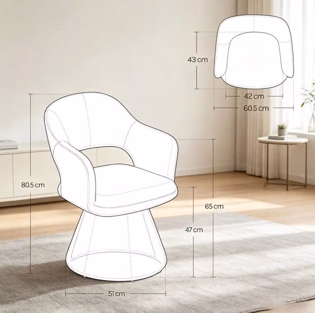 Set di 2 Sedie Girevoli da Pranzo con Braccioli Integrati in Lino e Struttura in Metallo