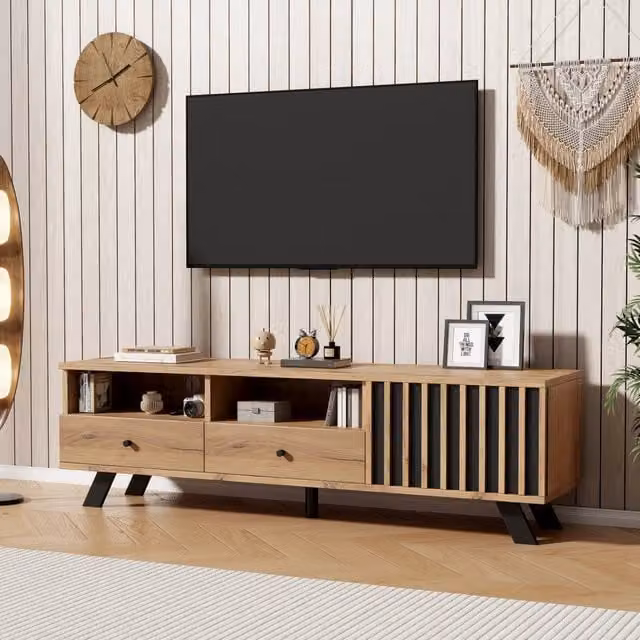 Mobile TV- 2 cassetti- vano- legno- 150x38x44 cm- per TV 60"