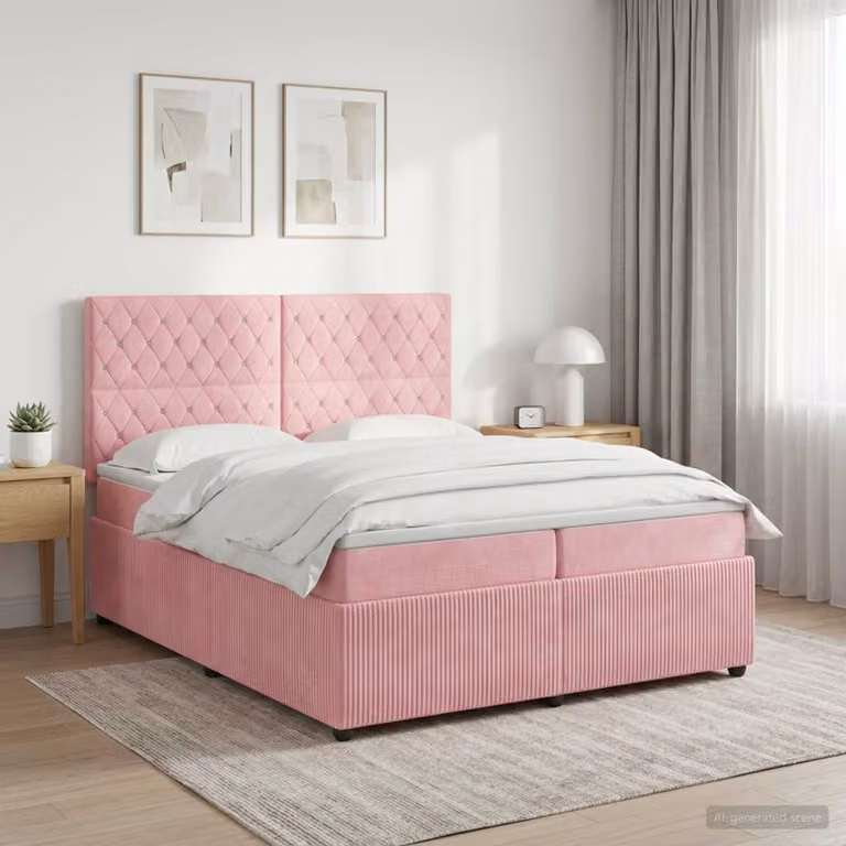 Letto box spring con materasso vidaXL in velluto rosa, L/P: 200 x 200 cm