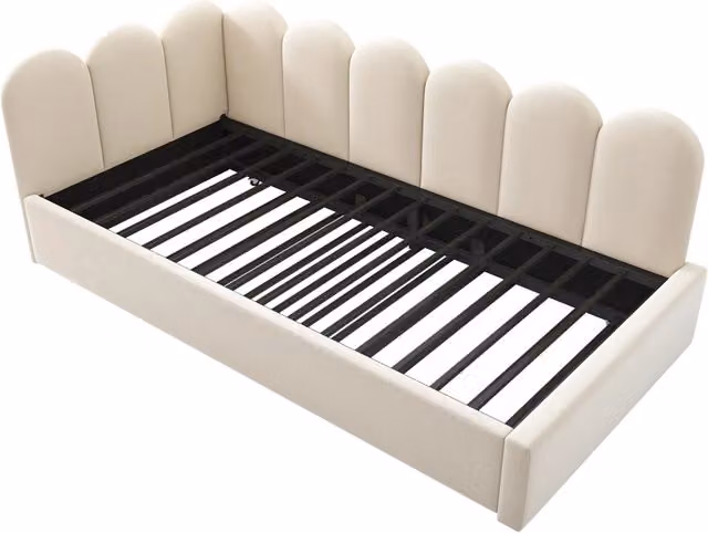 Letto Daybed imbottito in velluto beige 90x200 cm con letto estraibile 90x190 cm senza materasso