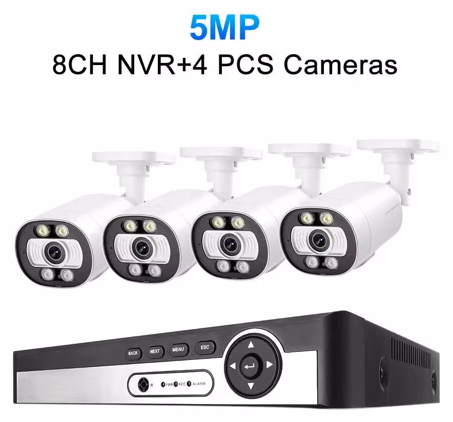 Sistema di telecamere di sicurezza CCTV a 8 canali, risoluzione 5MP, con rilevamento facciale tramite intelligenza artificiale e visione notturna, adatto per uso esterno