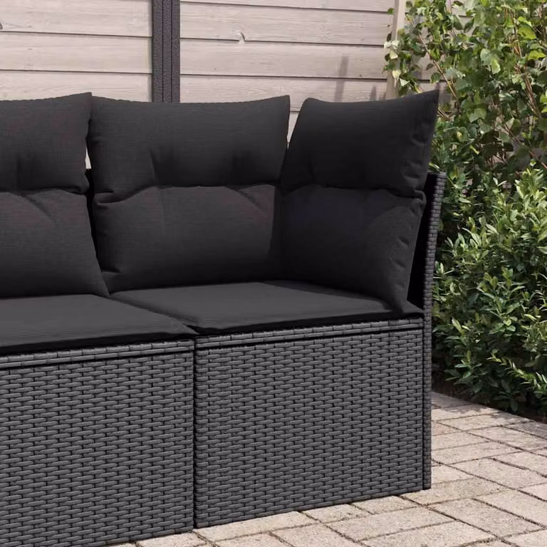 vidaXL Divano da giardino angolare moderno in polyrattan nero con cuscini inclusi