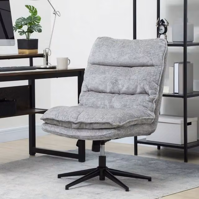 Sedia da Ufficio Girevole senza Braccioli in Poliestere Grigio con Altezza Regolabile e Funzione Basculante, L: 63.5 cm, P: 81 cm, H: 96-102 cm