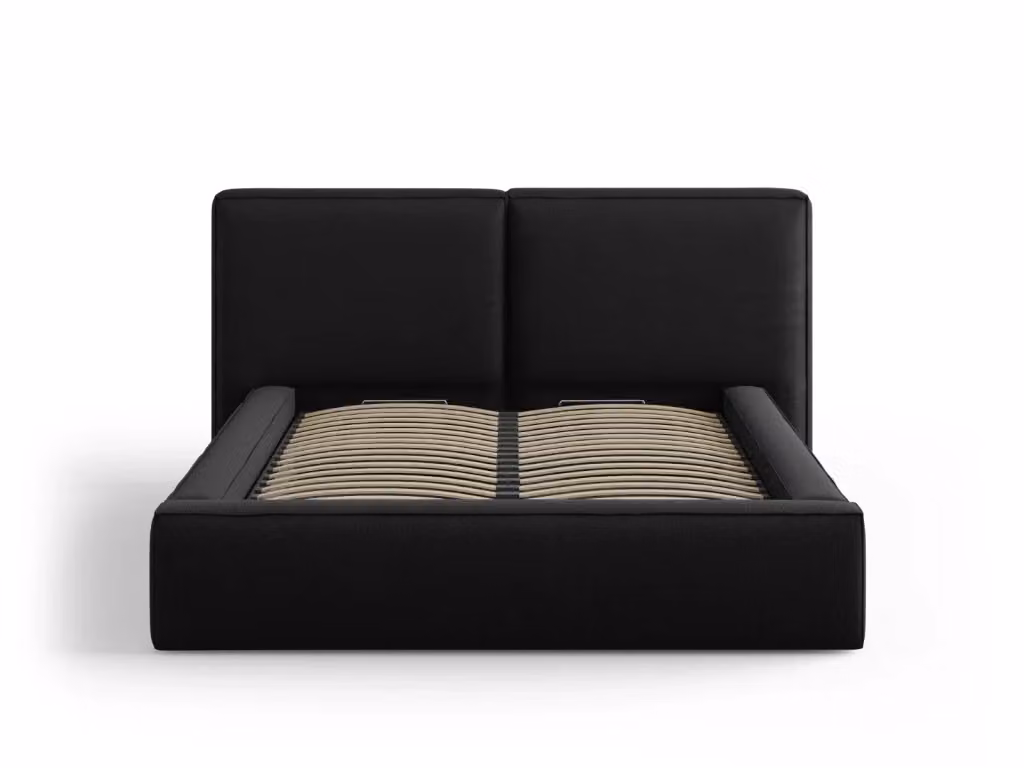 Letto con cassettone e testiera doppia Arendal di Cosmopolitan Design in tessuto nero L 140 cm x P 200 cm – 2