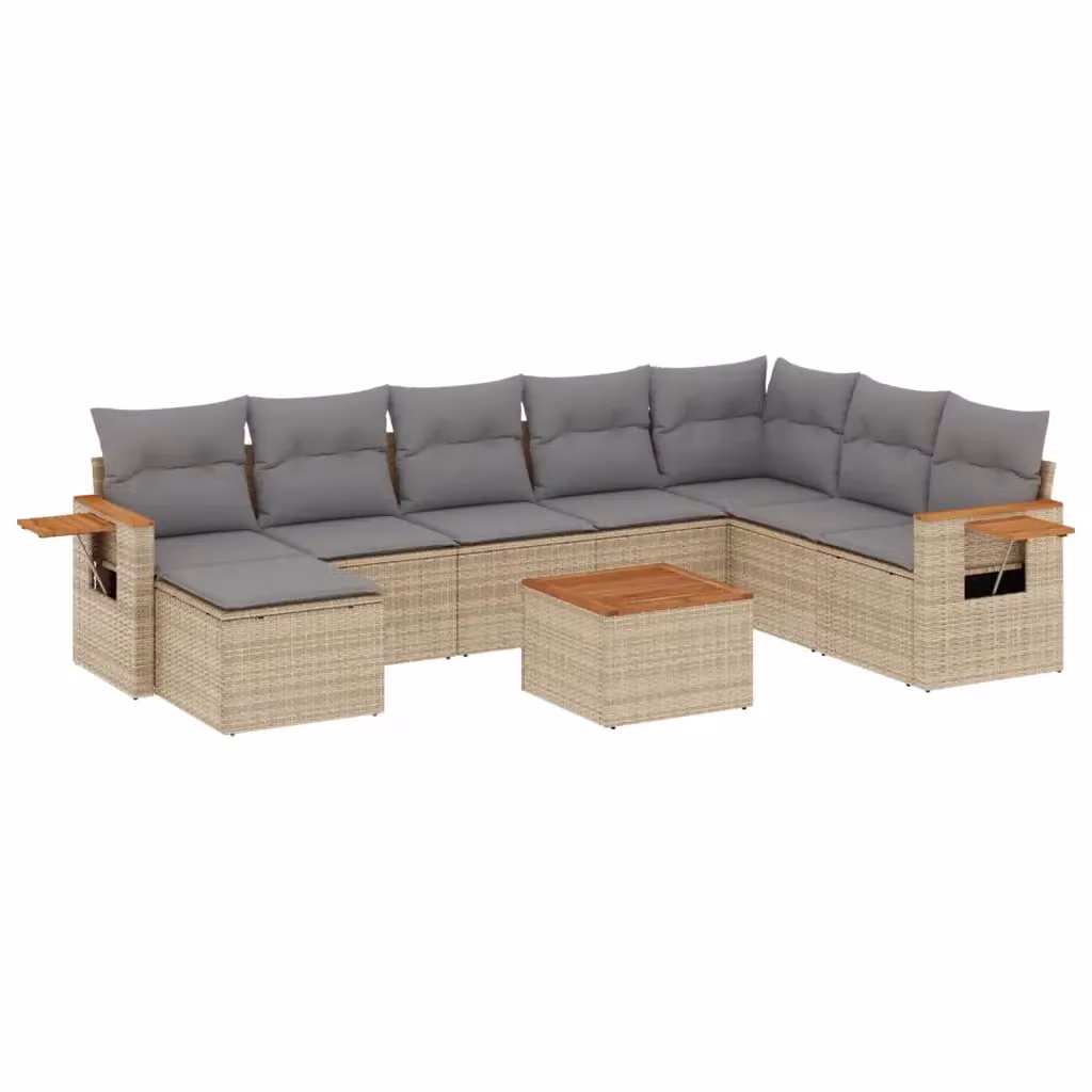 vidaXL Set Divano da Giardino a L 9 pz in Polyrattan con Cuscini Beige e Tavolino da Caffè – 2