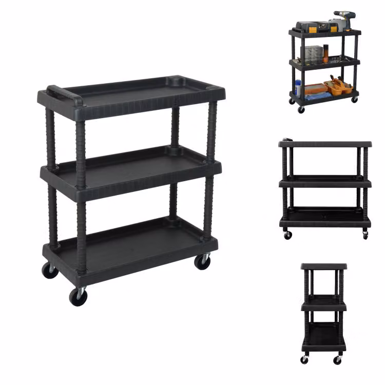 vidaXL Carrello da officina a 3 ripiani nero 75x37,5x92 cm PP - Carrello e carrello manuale