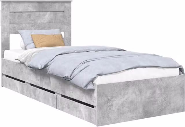 Letto singolo | Letto per adulti | Struttura del letto con cassetto Grigio cemento 75 x 190 cm