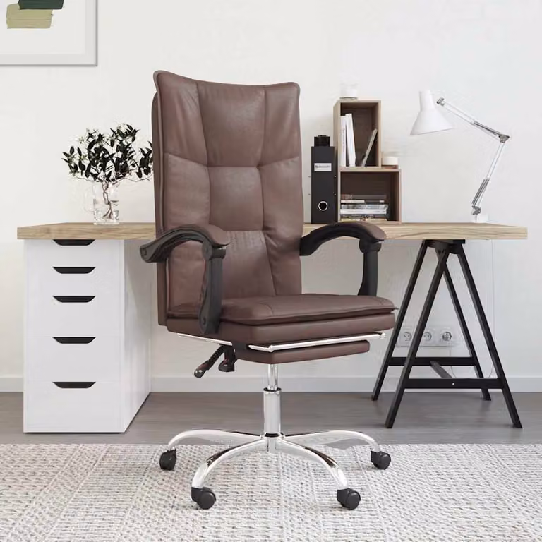 vidaXL Poltrona da Ufficio Executive in Similpelle Marrone con Braccioli e Ruote, L/P/H: 63 x 56 x 122 cm