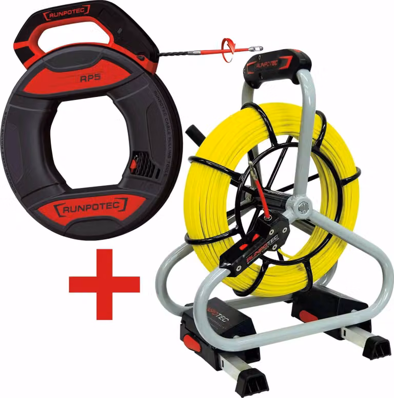 Set professionale RUNPOTEC in promozione, asta in fibra di vetro 4,5 mm 60 m, filettatura RTG 6 mm, incl. bobina Runpo5 30 m, 1 pz.