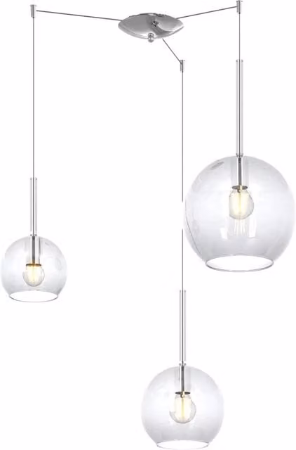 Lampadario Contemporaneo Future Metallo Cromo Vetro Trasparente 3 Luci E27