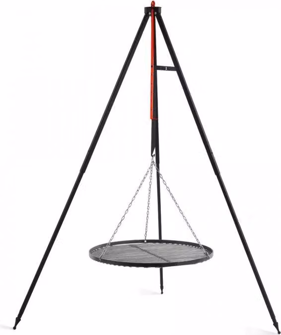 Barbecue da campeggio su treppiede 160 cm - griglia in acciaio naturale 60 cm