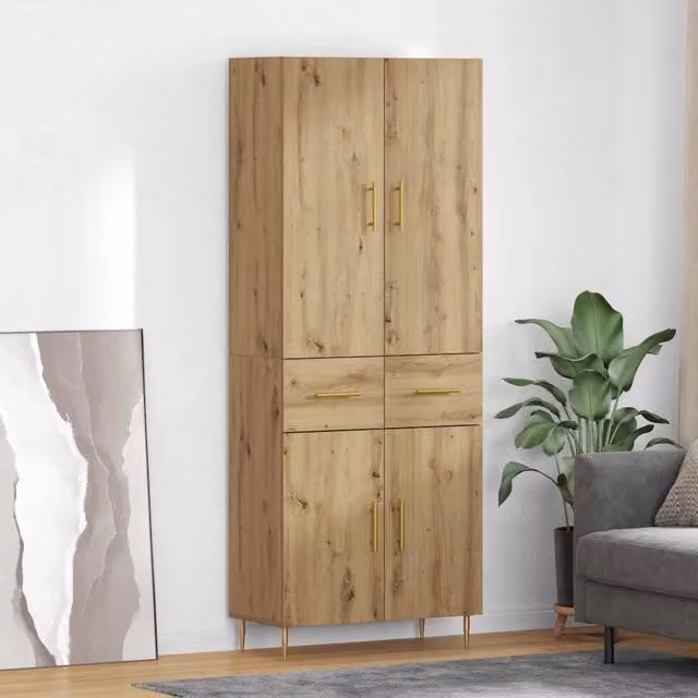 Credenza moderna vidaXL in rovere con finitura opaca, colore marrone e oro, L/P/H: 69,5 x 34 x 180 cm