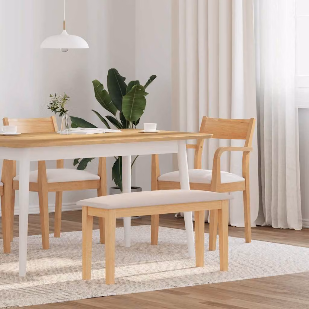 Panca vidaXL in legno massello per cucina e sala da pranzo, stile scandinavo, marrone e beige, L: 90 cm