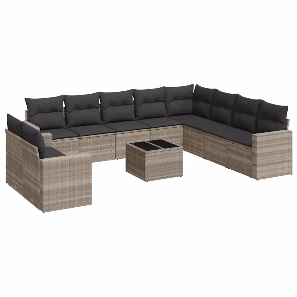 Set Divani da Giardino vidaXL 11 pz con Cuscini e Tavolino in Polyrattan Grigio – 2
