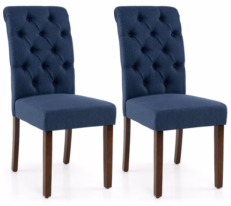 Set da 2 sedie da pranzo COSTWAY, sedie da cucina con seduta e schienale imbottiti, sedie imbottite con gambe in legno di gomma, sedie da tavolo da pranzo, blu