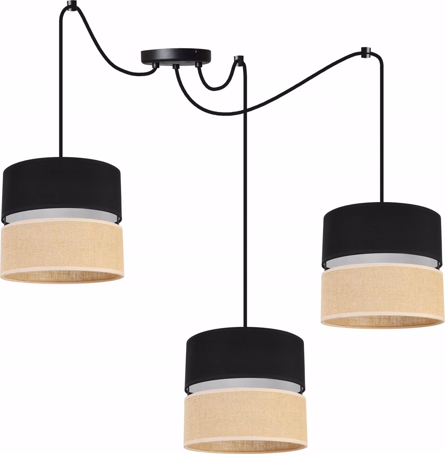 Light-Home Juta Spider lampada a sospensione - Metallo con paralume in tessuto - E27 - Spider 3 luci 20 cm - Base nera e juta e nero