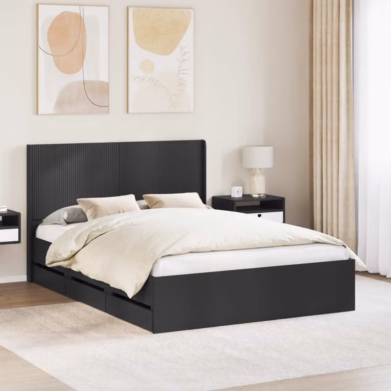 Struttura letto con contenitore e testata vidaXL in legno nero L 120 x P 200 cm