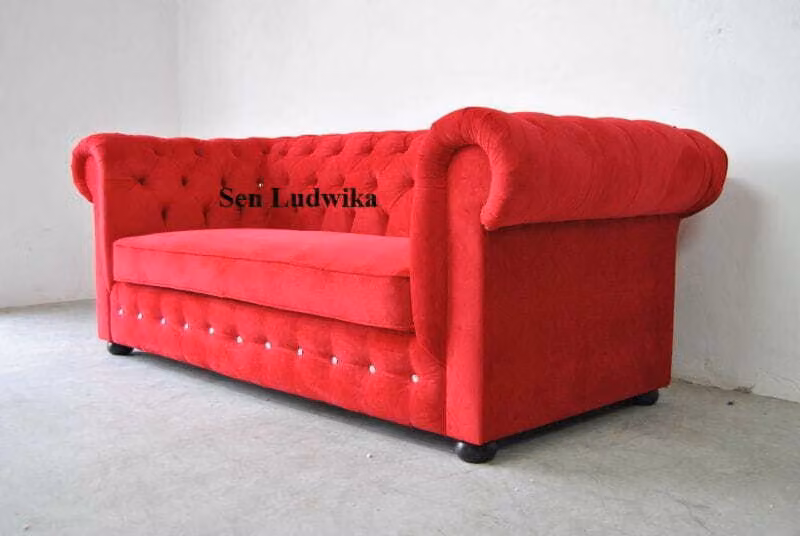 Chesterfield 3 Sitzer Couch Polster Textil Couchen Sitz Wohnzimmer Sofa Rot Samt
