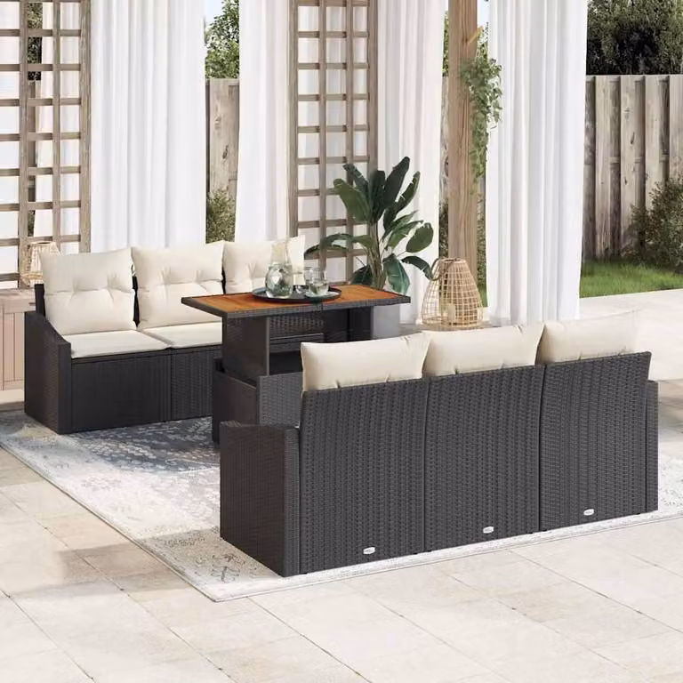 Maison Exclusive - Set da giardino composto da 7 pezzi, divano, in rattan sintetico nero