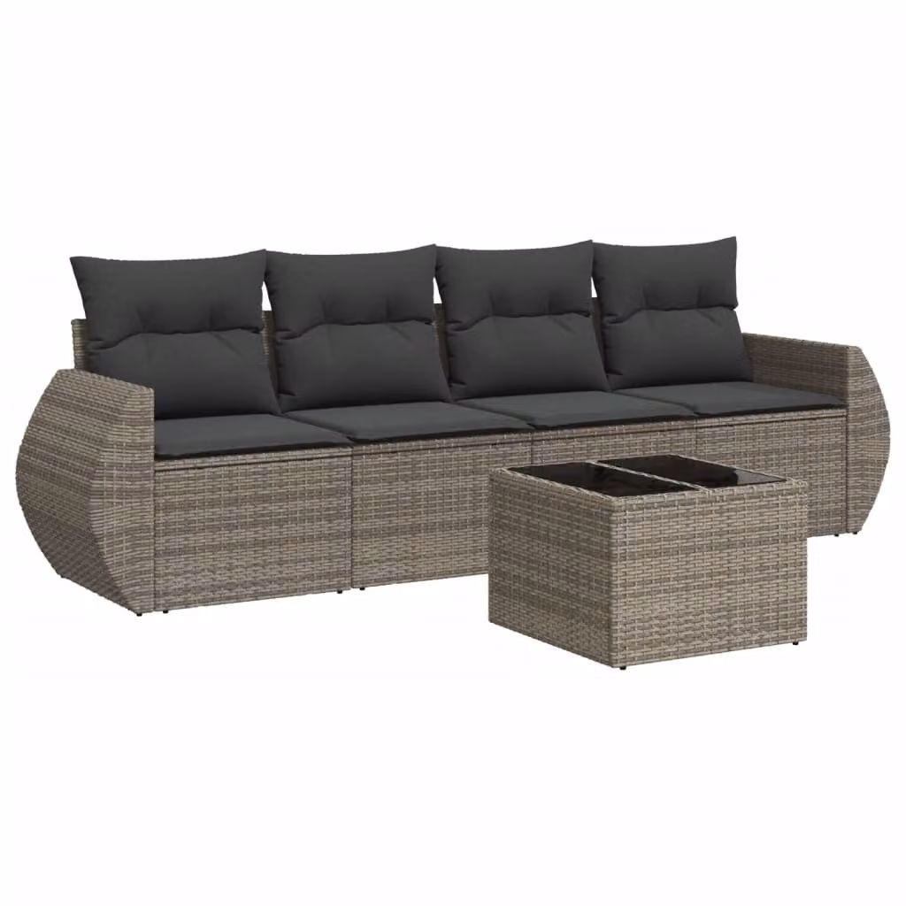 Set Divano da Giardino 5 pz con Cuscini Grigio in Polyrattan