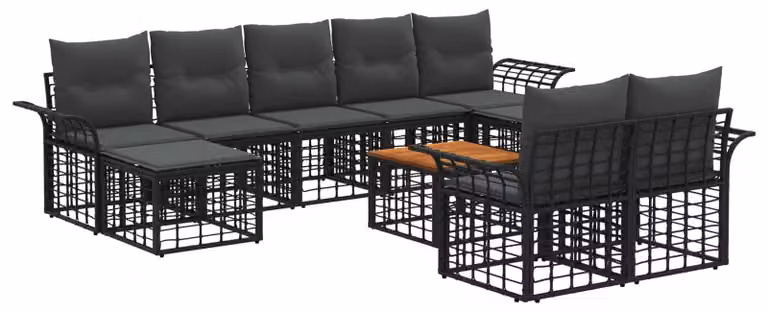 Set di divani da esterno 10 pcs Nero e Grigio scuro Poliestere