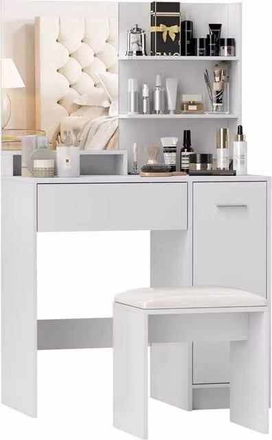 Consolle Trucco con Specchio e Sgabello GIORDANOSHOP Bianco L/P/H: 80 x 40 x 132 cm – 1
