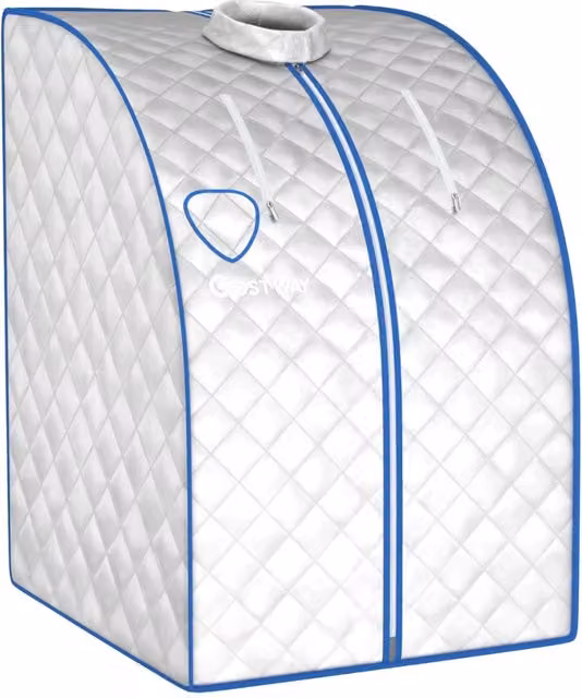 Cabina sauna pieghevole portatile con vapore e timer, design moderno in alluminio argentato e acciaio inossidabile, L/P/H: 78 x 87 x 101 cm