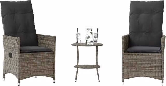 Set da Bistrò 3 pz con Cuscini Grigio in Polyrattan 365654