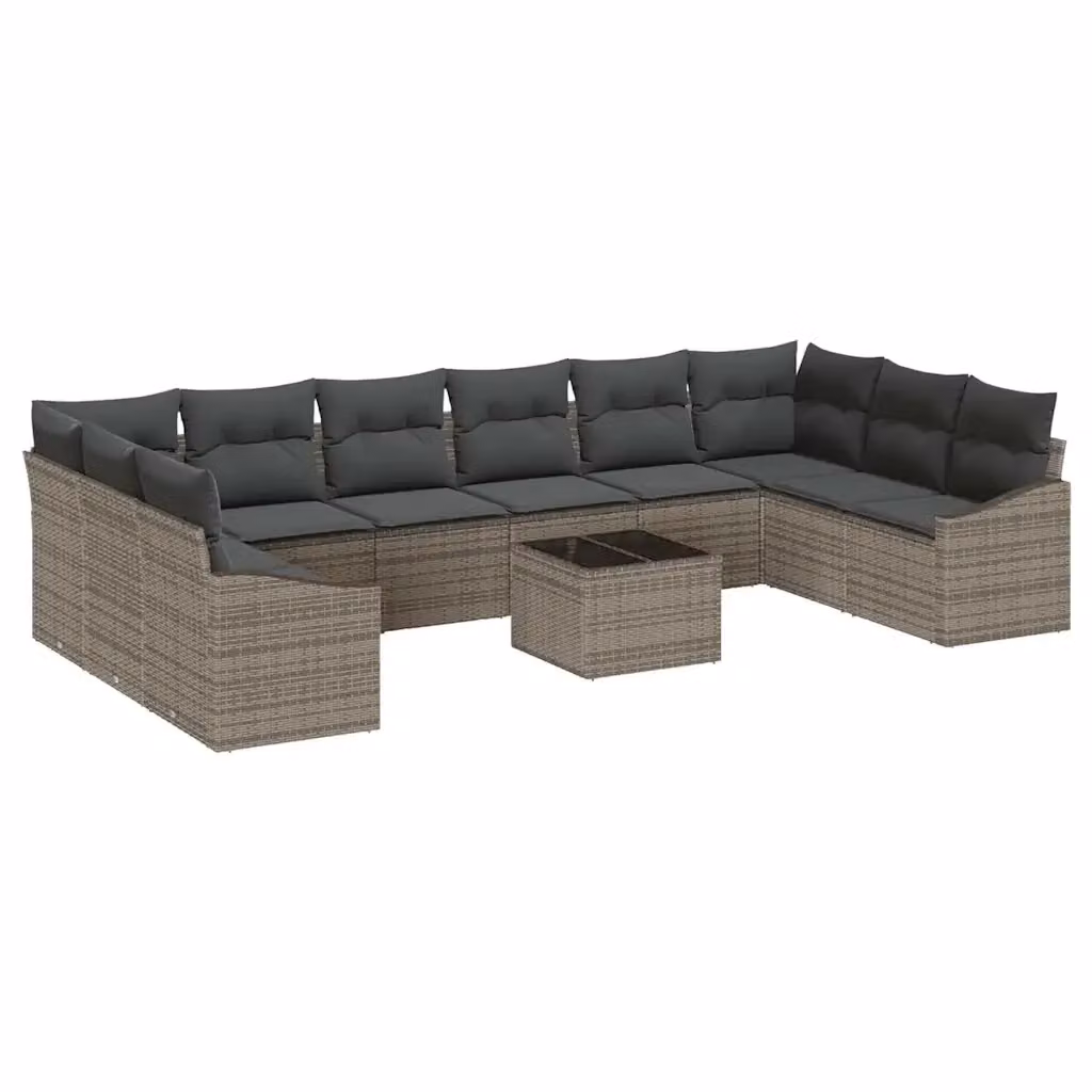 Set di divani da giardino vidaXL a forma di U in rattan grigio con 11 pezzi e cuscini inclusi – 2