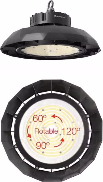 Lampada a LED industriale UFO LENS DALI 100W nera con tecnologia dimmable e protezione IP65/IK10 – 1