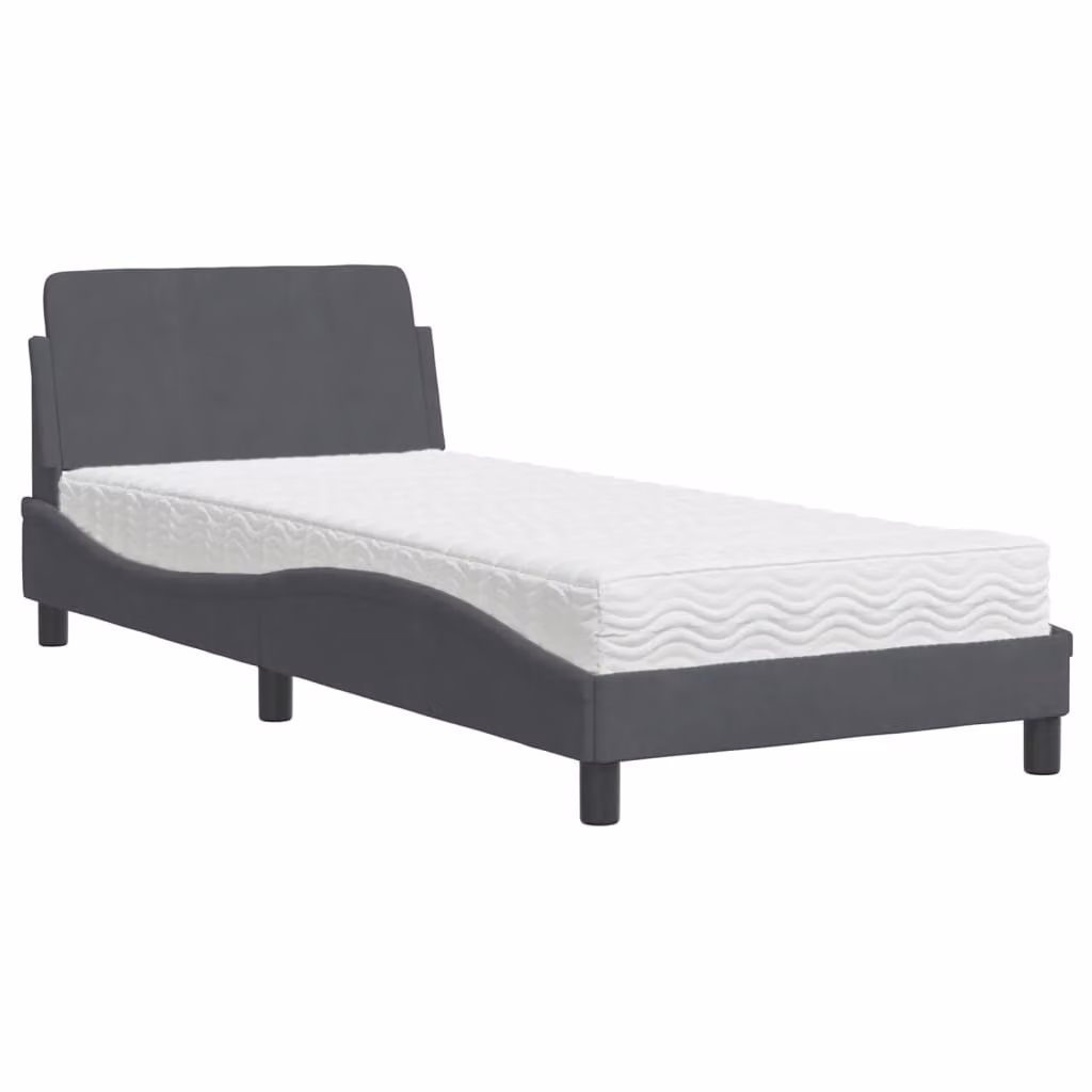 Letto con Materasso Dover Grigio Scuro 90x200 cm in Velluto